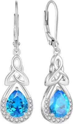 Produktbild von Keltischer Knoten Ohrringe Damen 925 Sterling Silber Unendlichkeit Tropfen Aquamarin