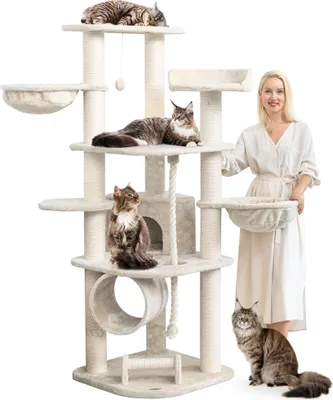 Produktbild von HAPPYPET Großer Kratzbaum Stabil 'Parker' 171 cm - 11 cm Stämme, Große Liegemulden, Kratzrolle, Kletterbaum XXL Katzenbaum für Katzen, Creme