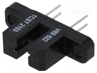 Immagine prodotto di 1 sensore: optoaccoppiatore. Larghezza corpo: 3,1 mm. Larghezza diaframma: 1 mm. 70V TCST2103. Componente fotoelettronico