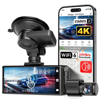 Image de Caméra embarquée dashcam avant et arrière - 4K + 1080P double enregistrement - 170° + 140° grand angle - Écran tactile - GPS intégré - Wi-Fi 5,8 GHz