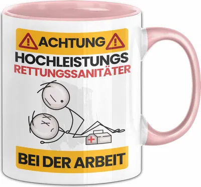 Produktbild von Rettungssanitäter Tasse Geschenk Lustiger Spruch Geschenkidee für Rettungssanitäter Achtung Hochleistungs Rettungssanitäter Bei Der Arbeit (Rosa)
