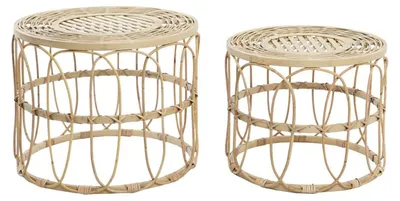2er-Set Rattan-Tische, braun, rund, 42x51x51 cm