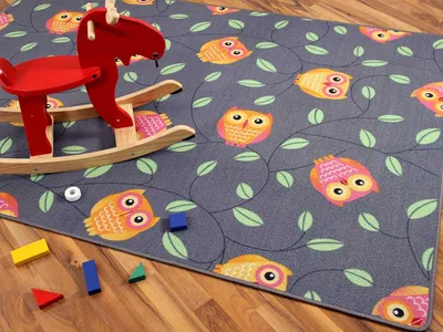Produktbild von Kinder Spielteppich Eule Grau in 24 Größen, Größe:80x160 cm