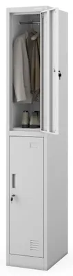 Produktbild von Umkleideschrank Spind IGOR 2 Abteile Etikettenhalter Lüftungsschlitze | Umkleidespind Schließfachschrank Garderobenspind 185x31,7x45cm Grau
