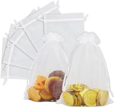 Productafbeelding van Set van 20 organza zakjes - Wit - Cadeauzakjes - Sieradenzakjes - Met rits - 13x18 cm
