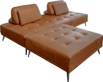 Produktbild von KAWOLA Sofa WIOLO Schlafsofa Daybed mit Hocker Leder cognac