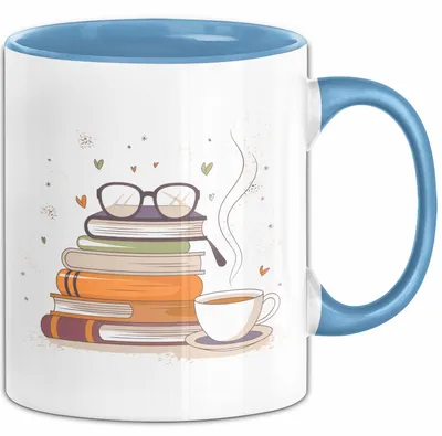 Produktbild von Bücherwurm Tasse Geschenk Lustige Geschenkidee Spruch Für Lese Liebhaber (Blau)