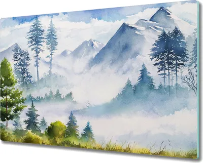 Produktbild von Coloray Hackbrett Küchenbrett Kochplattenabdeckung Schneidebrett Herdabdeckplatte 80x52 cm - Landschaft Berge Baum