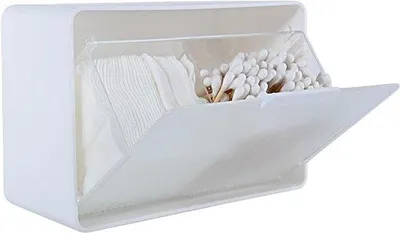 Produktbild von DASITON Wandhalterung für Wattestäbchen, Aufbewahrungsbox für Wattestäbchen mit Deckel, Organizer für Badezimmeraccessoires