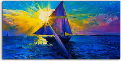 Produktbild von Coloray Spritzschutz aus Glas 100x50  Wandkunst Küchenrückwand segel Schiff Sonnenaufgang farbenfroh