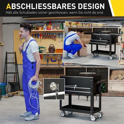 Produktbild von Werkzeugverarbeitungstabelle, Rollwerkzeugschrank, erweiterbare Arbeitsfläche, Gelb & Schwarz