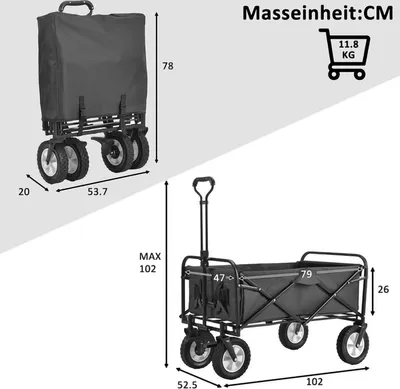 Zdjęcie produktu dla SWANEW Składany wózek ręczny wózek transportowy wózek sprzętowy | składany | opony z pełnej gumy | udźwig do 100 kg wózek transportowy przyczepa ogrodowa bez dachu, kolor:czarny