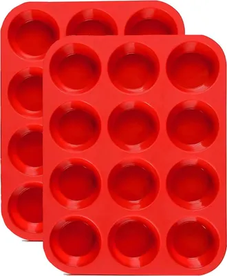 Produktbild von 12er-Muffinblech aus Silikon, 2er-Pack – Silikon-Cupcake-Blech, antihaftbeschichtete Silikonformen, ideal für die Herstellung von Muffin-Kuchen, Brot, Torten – BPA-freies Backzubehör