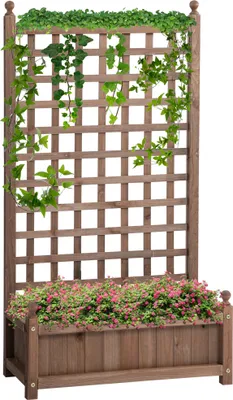 Produktbild von Outsunny Hochbeet mit Rankgitter Rankkasten Rosenbogen Holz Dunkelbraun