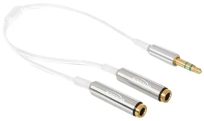 Produktbild von DeLOCK Kabel Audio Klinkenstecker 3,5 mm > 2 x Klinkenbuchse 25 cm, 3.5mm, Männlich, 2 x 3.5mm, Weiblich, 0,25 m, Silber, Weiß