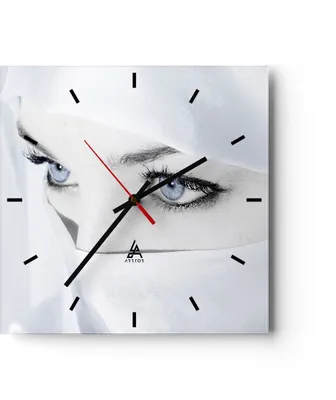 Produktbild von Wanduhr - Quadrat - Glasuhr - Schönheit Gesicht Mädchen Mode - 30x30cm - Schleichendes Uhrwerk - Lautlos - zum Aufhängen bereit - Dekoration Modern - Wanddekoration aus Glas - C3AC30x30-2159