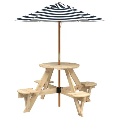 Produktbild von vidaXL Picknicktisch für 4 Kinder mit Sonnenschirm Rund Tannenholz