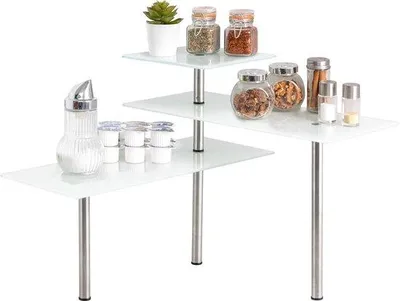 Image de Tiroirs en verre, étagère de cuisine, en verre et acier inoxydable (blanc)