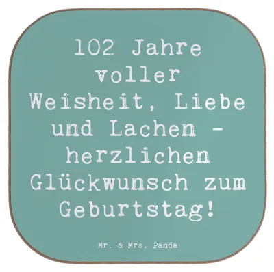 Produktbild von Mr. & Mrs. Panda Untersetzer für Gläser Spruch 102. Geburtstag Glückwünsche - Meeresbrise - Geschenk, Happy Birthday, Tischschoner, Tischuntersetzer, Tassenuntersetzer