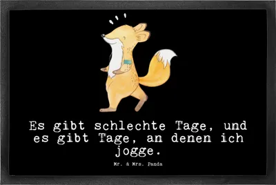Produktbild von Mr. & Mrs. Panda Schmutzfangmatte Fuchs Joggen 50 x 75 cm - Schwarz - Geschenk, Gummimatte, Schmutzmatte, Laufen, Fussmatte, Dauerlauf, Türmatte, fußmatte, Laufsport