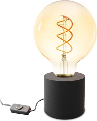 Produktbild von SSC-LUXon NAMBI Tischlampe Vintage schwarz inkl. Filament E27 LED Birne warmweiß - Nachttischlampe mit Kabel und Schalter