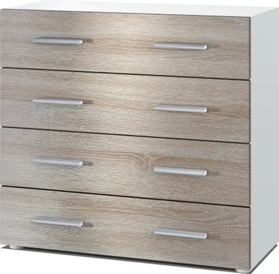 Produktbild von Vladon Sideboard Pavos, Kommode mit 4 Schubladen, Weiß matt/Eiche sägerau (76 x 72 x 35 cm)