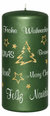 Produktbild von Weihnachtskerzen Merry Christmas Grün Matt 13 x 7 cm, 3 Stück