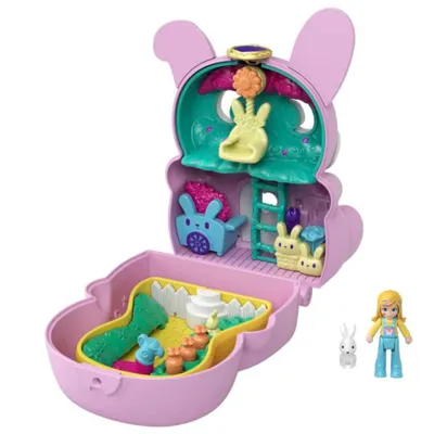 Immagine prodotto di Polly Pocket - Scatola per conigli convertibile, con mini-doll Polly, figura di coniglio e sorprese - Mini-doll - Età 4+