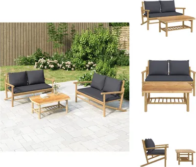 Produktbild von vidaXL 2-tlg. Garten-Lounge-Set mit Dunkelgrauen Kissen Bambus -  Gartensofaelemente