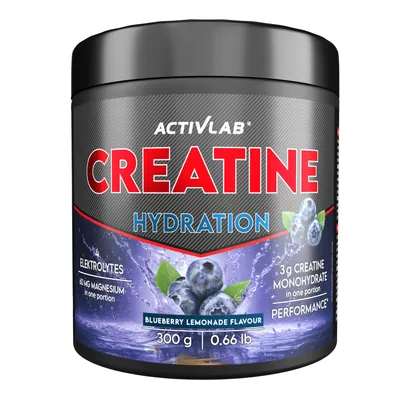 Produktbild von Activlab Creatine Hydration Pulver 300 g – Creatin mit Elektrolyten – 3000 mg Creatin – Magnesium, Kalium, Natrium & Chlorid – Blaubeer-Limonade