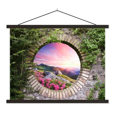 Produktbild von MuchoWow® Textilposter Landschaft - Blumen - Aussicht - Berg 120x90 cm mit schwarzem Rahmen - Aufhänger für Poster