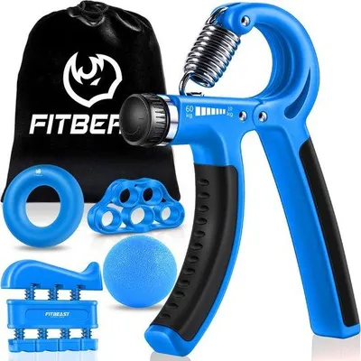 Image de Ensemble d'entraînement pour la main Unyqoos® (5 pièces) – Entraîneur de préhension réglable de 22 à 88 kg, entraîneur pour les doigts, anneau d'entraînement, bande de résistance et balle de préhension anti-stress pour l'entraînement des mains et des avant-bras