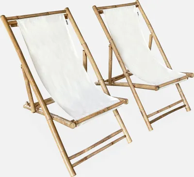 Produktbild von sweeek - 2er-Set Gartenliegen aus Bambus, klappbar, Liegefläche aus Stoff - Weiß