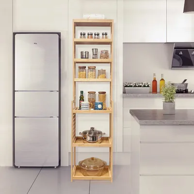 Produktbild von WAOHO Badregal Bambus Standregal,7Ablagefächer,Bambusregal Badregal,Badezimmer,Ablageflächen，Geeignet für Küchen, Bäder, Flure usw,165 x 42 x 28 cm