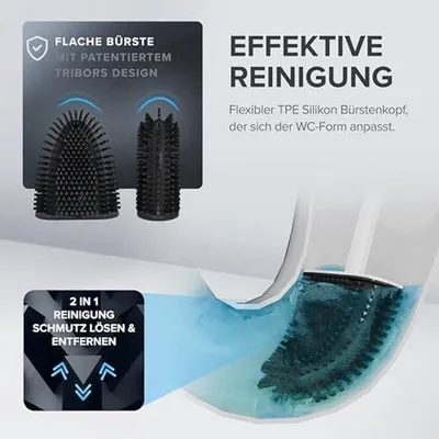 Immagine prodotto di Scopino in silicone | Bianco | Scopino con sistema di ventilazione | Vaschetta di raccolta rimovibile | Acciaio | Larghezza di soli 6 cm | Per montaggio a parete o a pavimento sulla porta del bagno