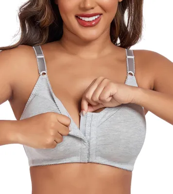 Imagen del producto de Sujetador de cierre frontal para mujer DotVol, cómodo sujetador de algodón de tallas grandes, sin aros