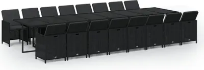Obrázok produktu pre vidaXL 17-dielny záhradný jedálenský set s vankúšmi Black Poly Rattan