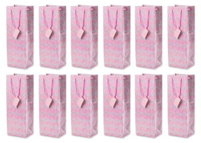 Produktbild von Flaschentüte Geschenktüten 12 Stück mit geometrischem Muster Rosa, Geburtstagsgeschenk, Tüten für Flaschen als Geschenk zu besonderen Anlässen