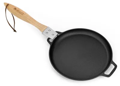 Gusseiserne Bratpfanne Ø30 cm, abnehmbarer Holzgriff
