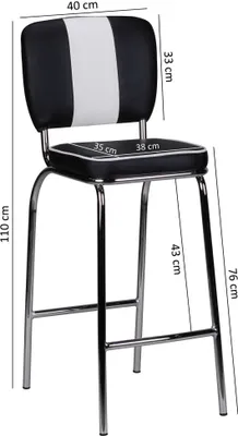 Produktbild von FineBuy 2er Set Barhocker American Diner Schwarz 50er Jahre Retro Barstuhl Sitzfläche mit Rücken-Lehne Fußstütze Sitzhöhe 76 cm