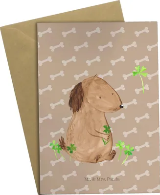 Produktbild von Mr. & Mrs. Panda Grußkarte Hund Kleeblatt - Hundeglück - Geschenk, osterkarte, weihnachtskarten, Glück, dankeskarten, einladungskarten, Glücksbringer, Sprüche, Viel