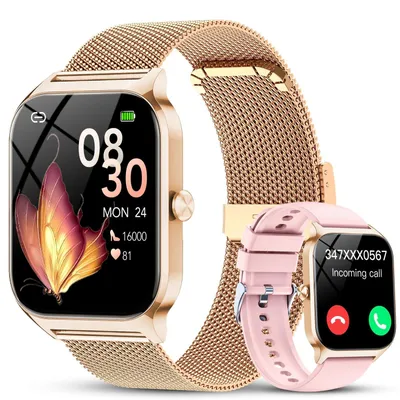 Immagine prodotto di Smartwatch da donna con funzione telefono, 2 cinturini, display HD, monitoraggio della frequenza cardiaca, SpO2 e del sonno, oltre 120 modalità sportive, IP68, compatibile con Android, disponibile nei colori rosa oro e rosa chiaro