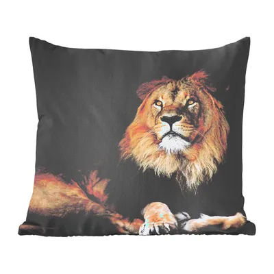 Produktbild von MuchoWow® Zierkissen Sofakissen Wohnzimmer Dekokissen 60x60 cm Löwe - Schwarz - Wilde Tiere - Sitzfläche - Foto Polster