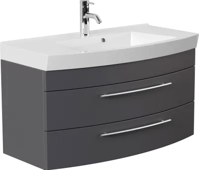 Productafbeelding van Badmeubel Luna 100 met afgeronde voorkant, antracietkleurig, satijnlook