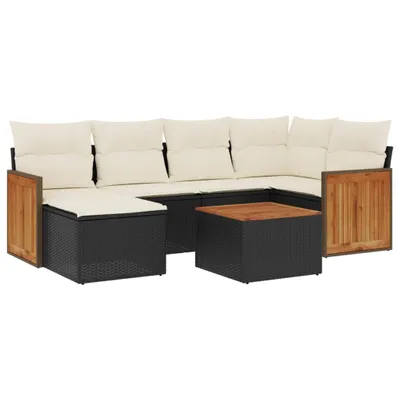 Produktbild von vidaXL 7-tlg. Garten-Sofagarnitur mit Kissen Schwarz Poly Rattan
