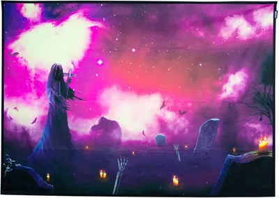 Produktbild von PSYWORK Schwarzlicht Stoffposter Neon "Halloween Graveyard", 1,0x1,4m