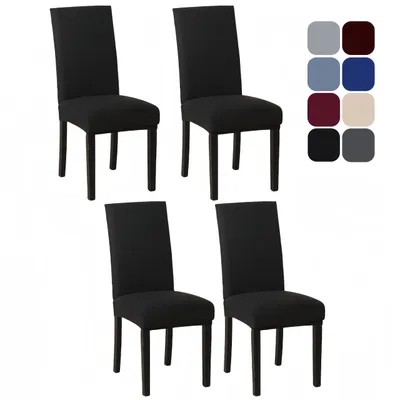 Productafbeelding van Set van 4 elastische stoelhoesjes voor eetkamerstoelen, geschikt voor stoelen met een hoge rugleuning. Deze afneembare en wasbare stoelhoesjes zijn ideaal voor restaurantbanketten, bruiloften en feesten.