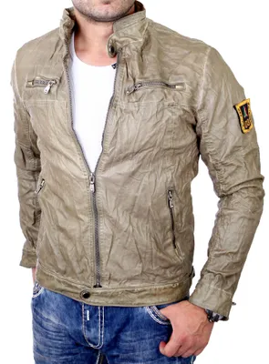 Produktbild von Reslad Lederjacke Herren Vintage Kunst- Lederjacke Knitter Look RS-268 Beige S