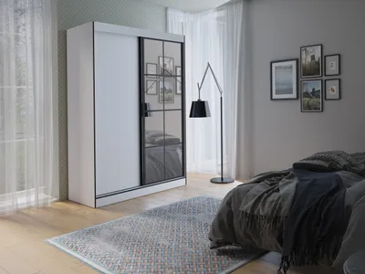 Produktbild von Albello Kleiderschrank Osilio Schiebeschrank Schiebeschrank für das Schlafzimmer Schlafzimmerschrank Weiß Schwarz 150x216x65
