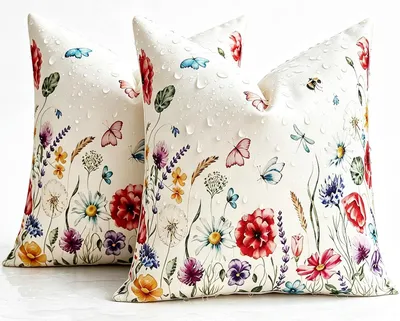 Produktbild von Kissenbezüge 50x50 cm, 2er Set, Blumendesign, wetterbeständig, für Garten